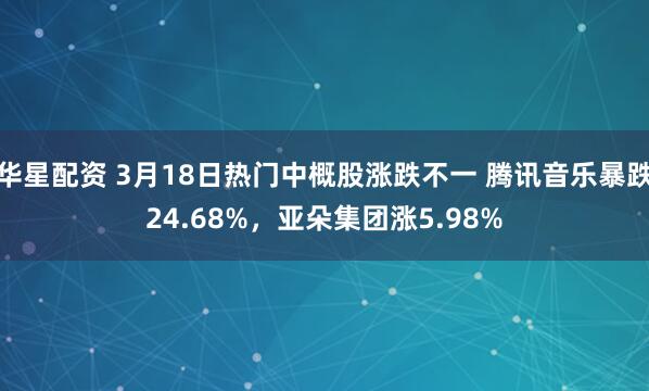 华星配资 3月18日热门中概股涨跌不一 腾讯音乐暴跌24.68%，亚朵集团涨5.98%